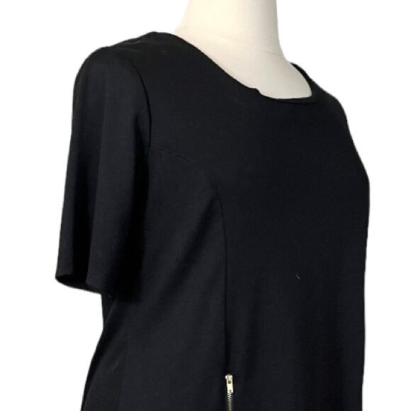 Merona Shift Dress Short Sleeves Ponte Knit Gold Zipper Front Black Size XXL - Picture 6 of 10